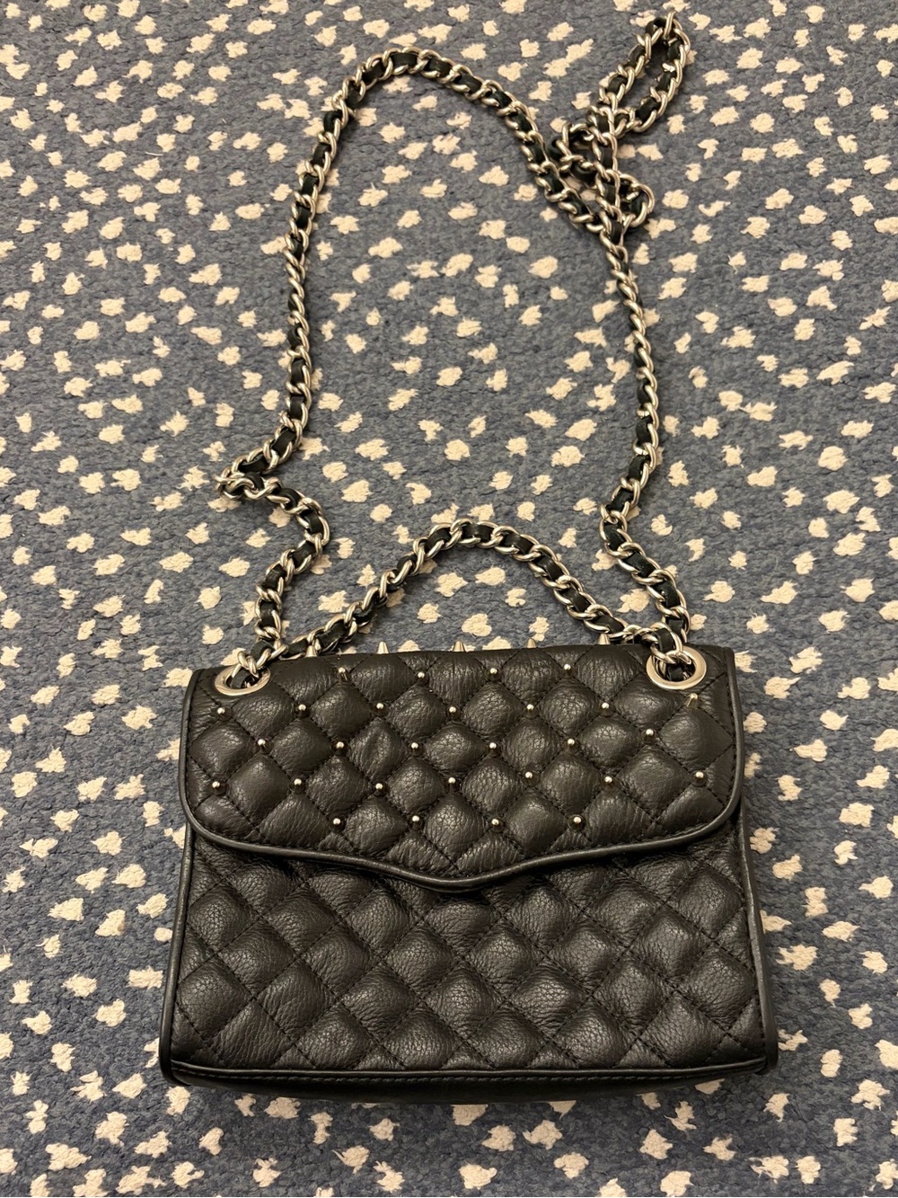 Rebecca Minkoff Black Quilted Leather Shoulder Bag with silver Chain